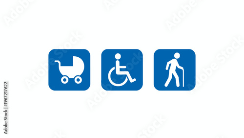 Disabled wheelchair baby stroller and elderly priority signage icons