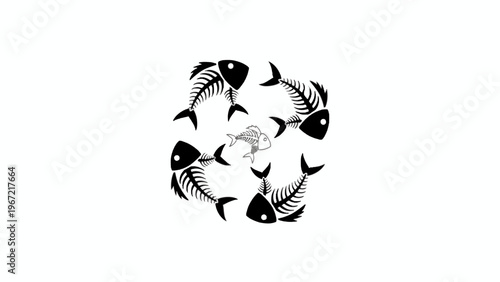 Fish bone circle icon vector illustration on white background