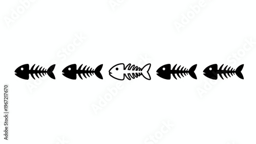 Fish bone skeleton icons row with unique individual element