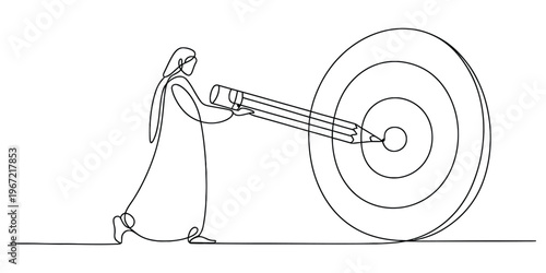 Continuous Line Drawing of Arab Businesswoman Hitting the Target