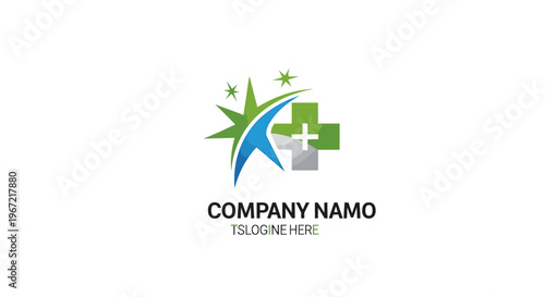 Modern abstract star and medical cross graphic design, symbolizing health, wellness, care, progress, and medical solutions.