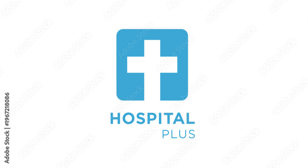 Obraz premium Blue square with white medical cross icon, representing healthcare, hospital, clinic, first aid, and medical services concept.