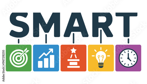 Smart goal setting concept with colorful icons and symbols