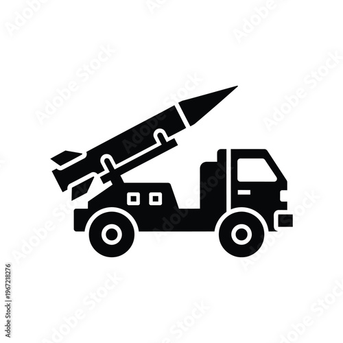 Mobile ballistic missile launcher vehicle silhouette representing military defense systems, strategic warfare technology, and national security infrastructure.