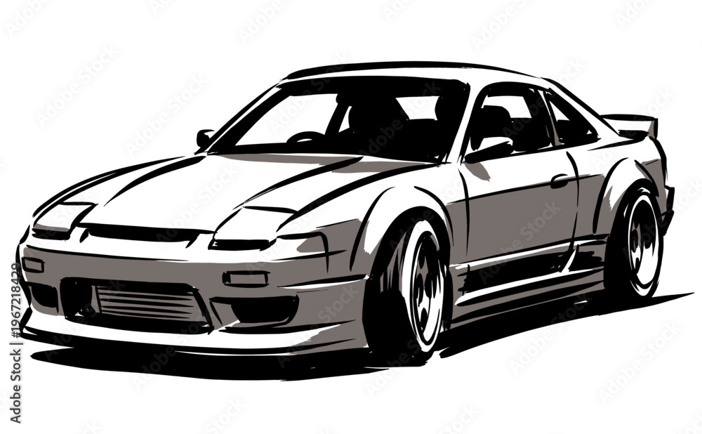 Naklejka premium Turbo Drift Machine. Sport car graphic print for t-shirt, poster, sticker, background. Street racing culture. Custom build performance car.