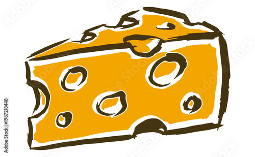 Gourmet cheese lover club. Dairy artisan artwork. Swiss style wedge illustration for t-shirt print, poster, sticker, and kitchen decor.