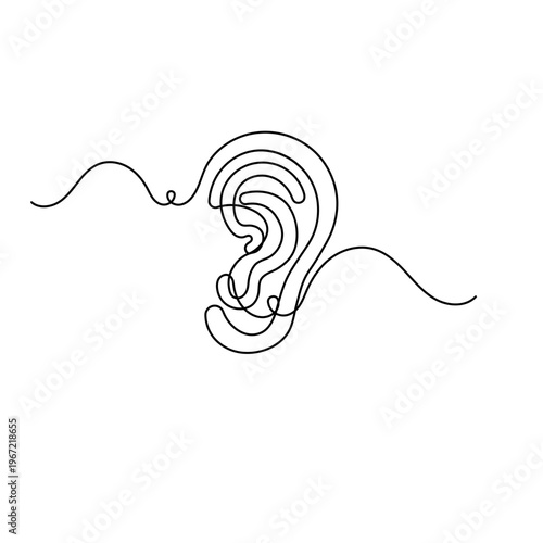 Human ear outline with wavy line on white background
