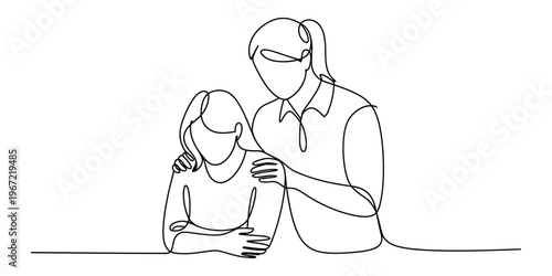 Continuous Line Drawing of Woman Comforting a Sad Friend