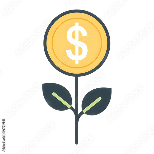 Financial growth, money coin, plant icon, investment concept