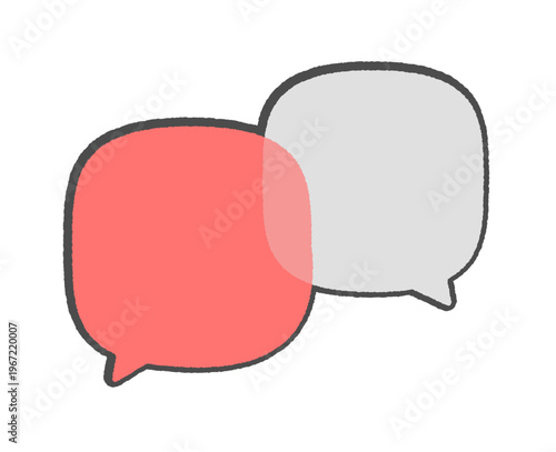 手書きの赤とグレーの2つの重なっている吹き出し - シンプルな2色の文字フレーム - 黒フチの線画