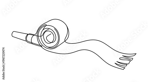 Simple line art illustration of a classic party blower, extended and ready to create festive noise, symbolizing joy and celebration for birthdays, events, and happy gatherings