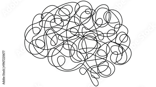 Abstract continuous line drawing of a human brain representing thoughts and creativity