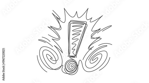 An exclamation mark with an explosion effect and swirling lines in a sketch style