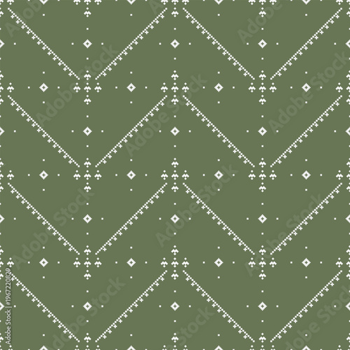 Diagonal line structure forming large diamond shapes across a pixel grid. Small dot accents fill the interior, creating a spacious pattern with clear directional flow and balanced spacing.