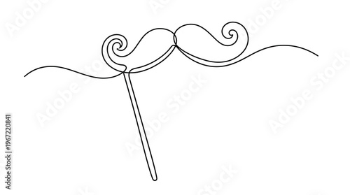 Whimsical Continuous Line Art Mustache Prop Illustration for Fun Celebrations and Creative Design Projects, Evoking a Playful and Dapper Aesthetic