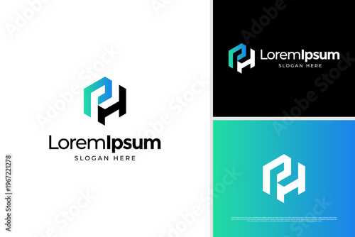 Monogram letter P H of house building logo design template