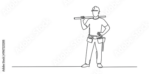 Continuous Line Drawing of a Construction Worker