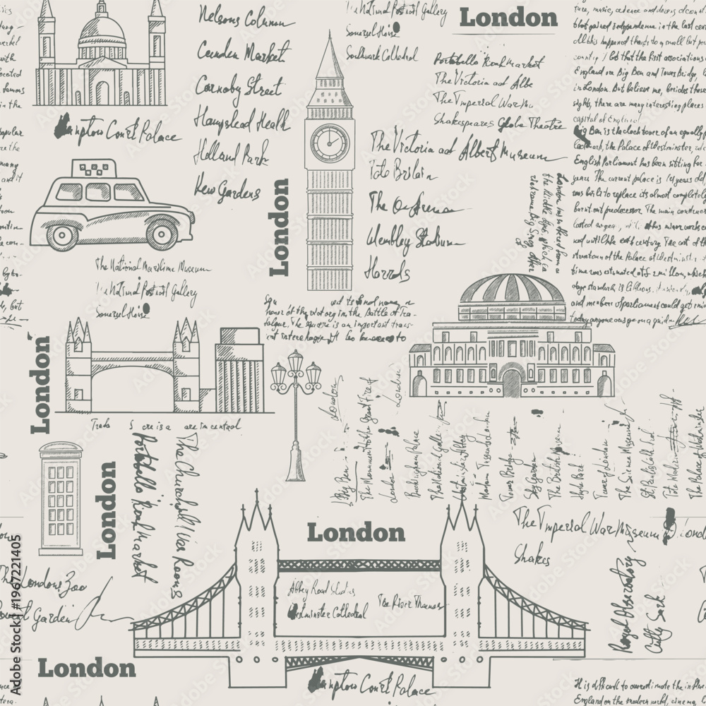 Fototapeta premium London landmarks seamless pattern