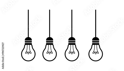 Light bulb vector icons hanging on cords with one turned off