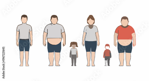 Body weight comparison vector icon set healthy vs obese EPS10 isolated on white