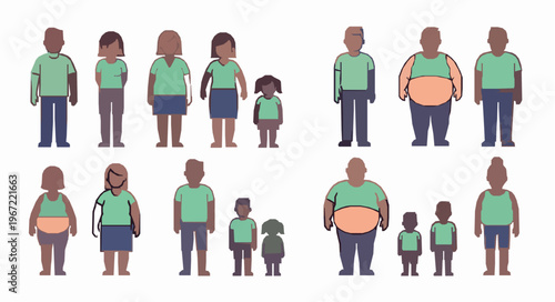 Healthy vs obese people vector illustration set flat design EPS10 isolated on white