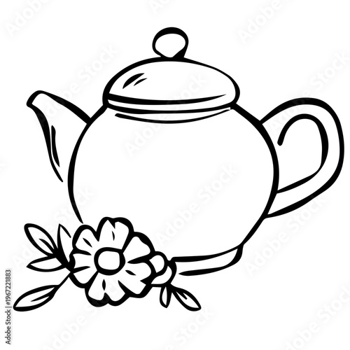 Minimalist Teapot with Flowers Line Art Illustration