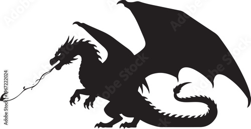 Black silhouette of a dragon with wings spread mythical creature