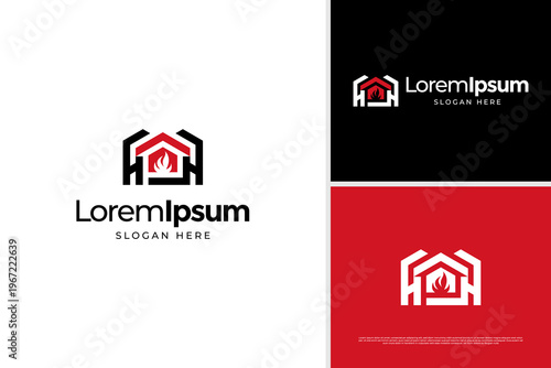 Abstract Initial P or Q logo with house fire pit logo design template