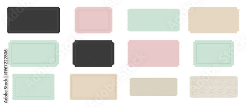 Set of blank vintage ticket templates in pastel colors for events and cinema isolated on transparent background, Vector