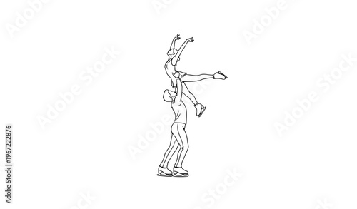 Ice Skating Couple Lift Pose Line Art – Minimalist Figure Skating Vector Illustration