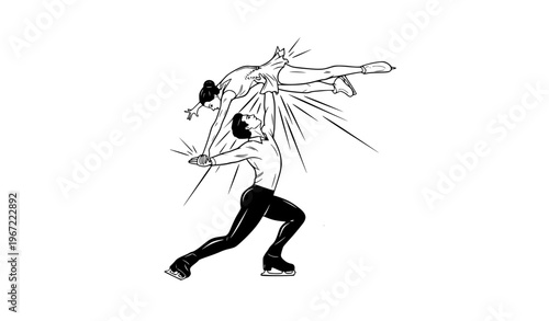 Figure Skating Lift Action Vector – Dynamic Ice Dance Couple Illustration for Sports Design