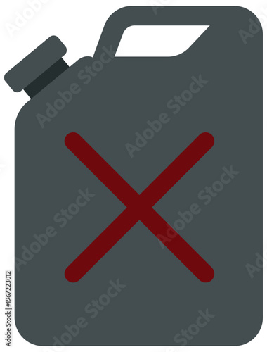Grey jerrycan with red cross mark representing fuel scarcity and restricted energy resource availability