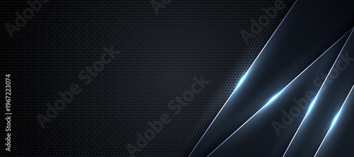 Abstract dark technology background with glowing blue square frame, futuristic digital design and modern neon light effect