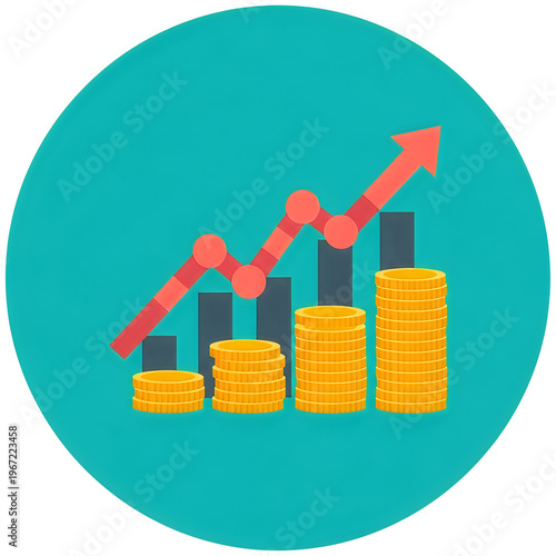 Financial growth, business success, infographic elements, gold coins, rising graph