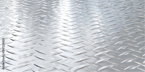 Diamond plate metal texture, aluminum tread pattern background, industrial steel surface, shiny metallic floor, rugged design, construction material backdrop