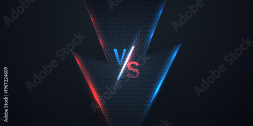Dark versus background with red and blue neon lights and futuristic tech competition design