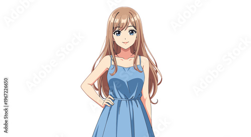 Young Anime Female Character in Blue Dress.