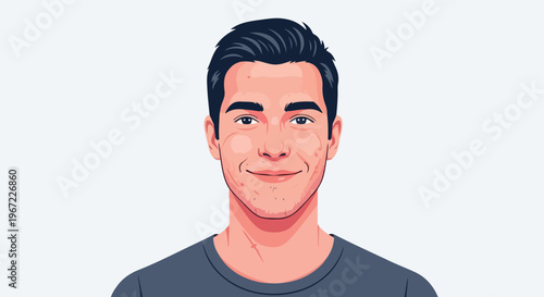 A flat vector illustration of a young man with dark hair smiling at the camera