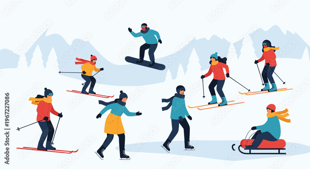 Fototapeta premium Skiers and Snowboarder Enjoying Winter Sports.