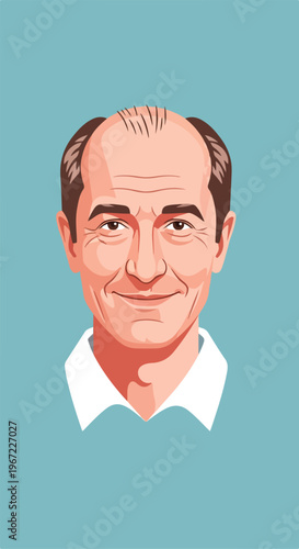 A vector illustration of a smiling middle-aged man with thinning brown hair