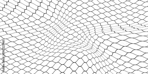 Fishing or soccer net. Repeated hexagon pattern. Black wired mesh texture isolated on white background.ilustrasion modern.