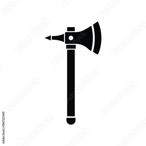 Traditional spiked tomahawk silhouette representing historical tribal warfare and outdoor survival tools, ideal for minimalist logo design and gaming assets.