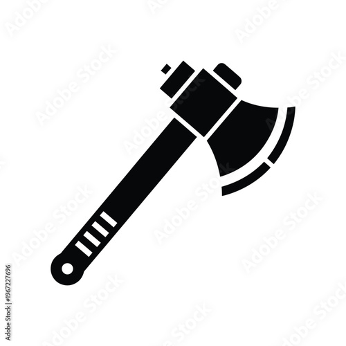 Minimalist black hatchet silhouette icon for woodworking, camping, and outdoor survival equipment design