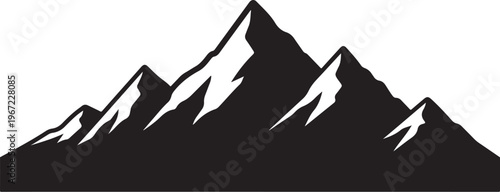 Black silhouette of a mountain range with snow white