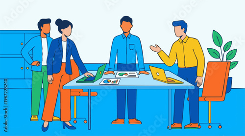 Professional team discussing business strategy and data in a meeting room