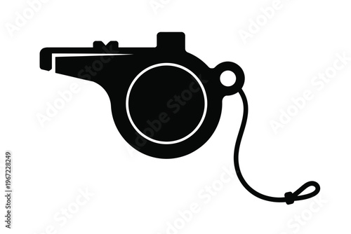 A black silhouette of a sports whistle with a lanyard attached