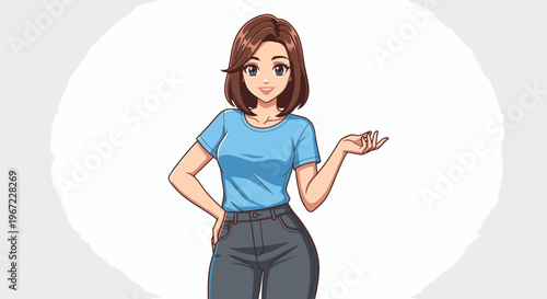 Cartoon Woman Gesturing with Hand on Hip.