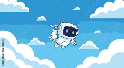 Astronaut Floating in Cloudy Blue Sky.