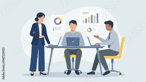 Business meeting with diverse team analyzing data and growth charts