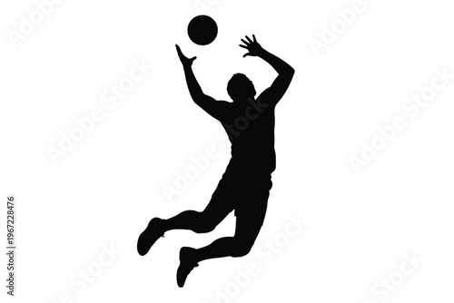 Silhouette of a person jumping to spike a volleyball in action